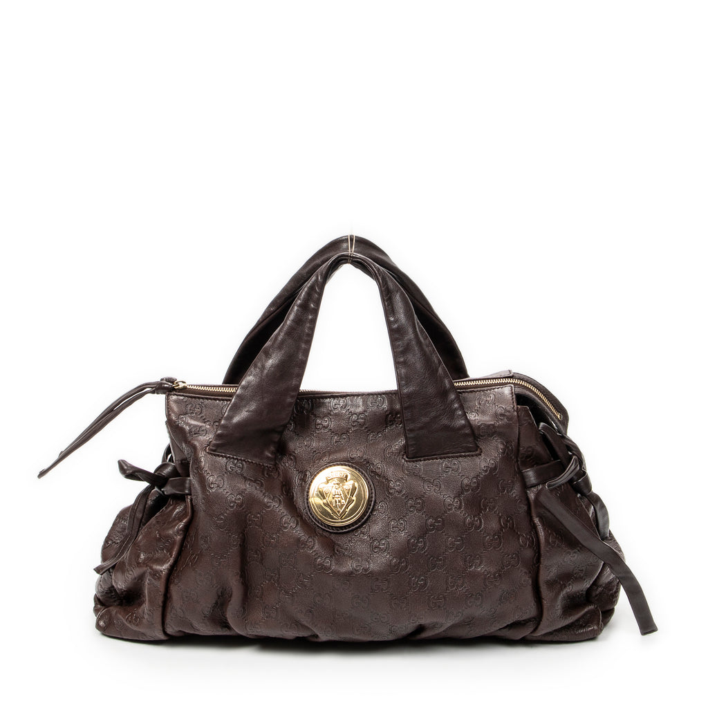 Bolso de Hombro Hysteria Tote Cuero Guccissima Marrón Oscuro