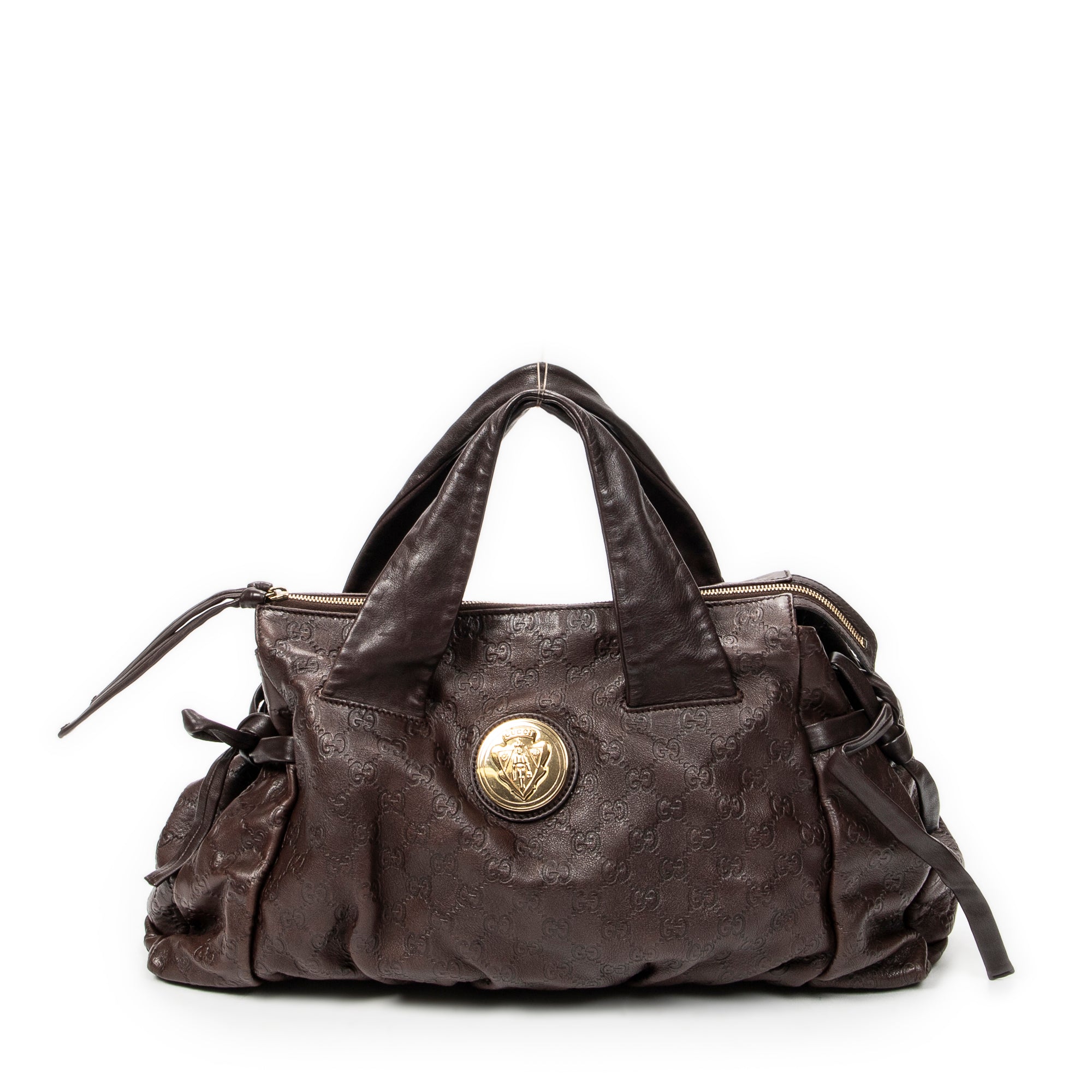 Bolso de Hombro Hysteria Tote Cuero Guccissima Marrón Oscuro