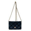 Bolso de hombro CC con cartera en cadena de lona de terciopelo acolchado azul marino