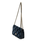 Bolso de hombro CC con cartera en cadena de lona de terciopelo acolchado azul marino