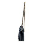 Bolso de hombro CC con cartera en cadena de lona de terciopelo acolchado azul marino