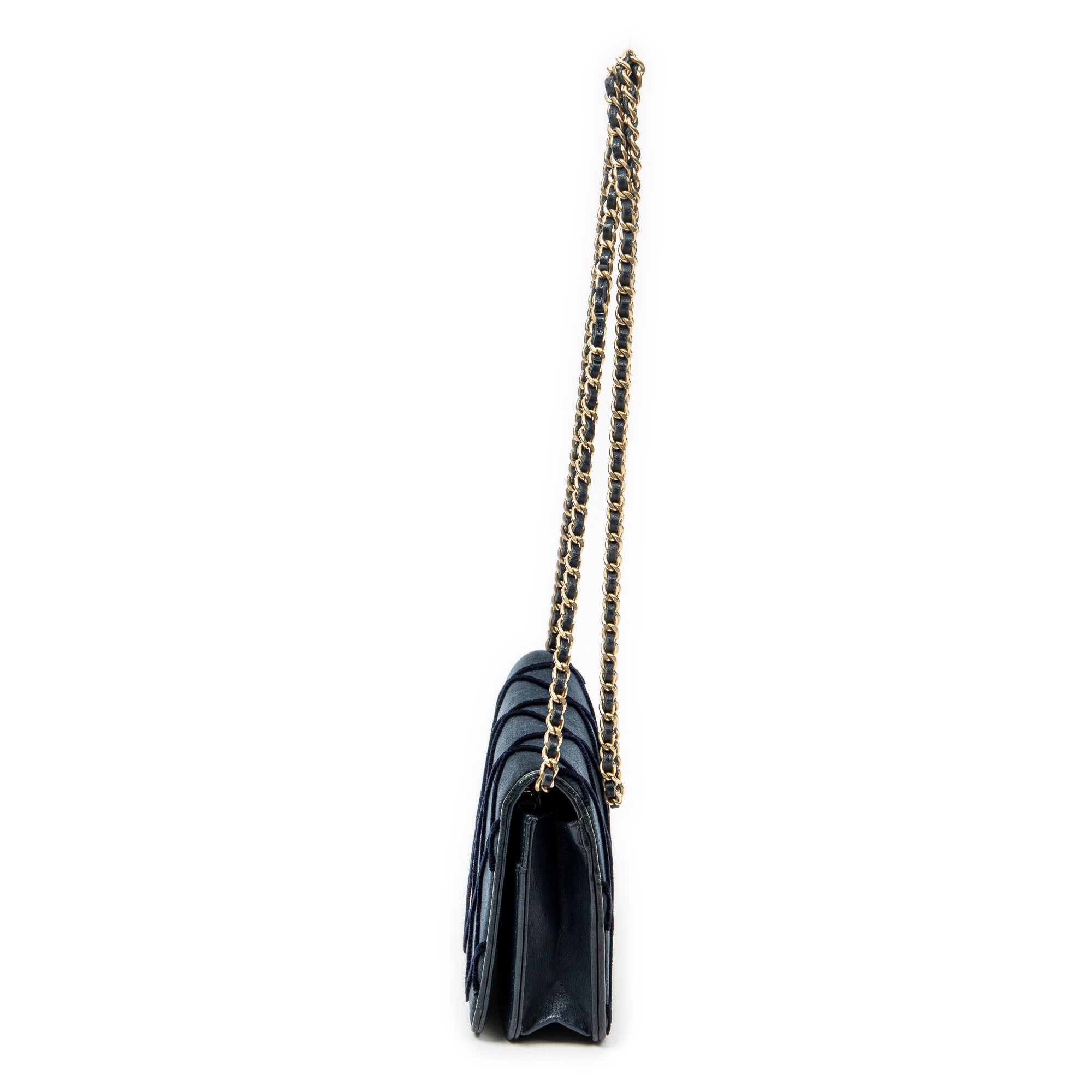 Bolso de hombro CC con cartera en cadena de lona de terciopelo acolchado azul marino