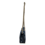 Bolso de hombro CC con cartera en cadena de lona de terciopelo acolchado azul marino
