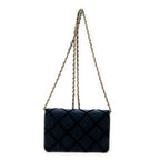Bolso de hombro CC con cartera en cadena de lona de terciopelo acolchado azul marino