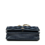 Bolso de hombro CC con cartera en cadena de lona de terciopelo acolchado azul marino
