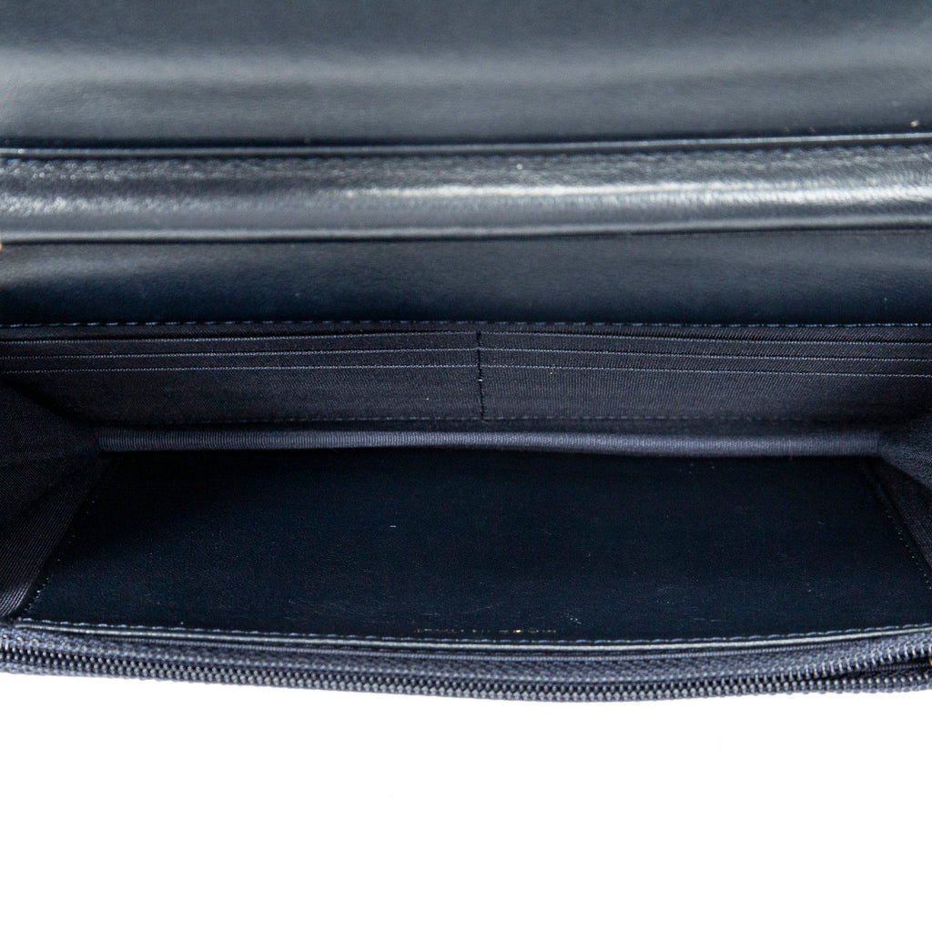 Bolso de hombro CC con cartera en cadena de lona de terciopelo acolchado azul marino