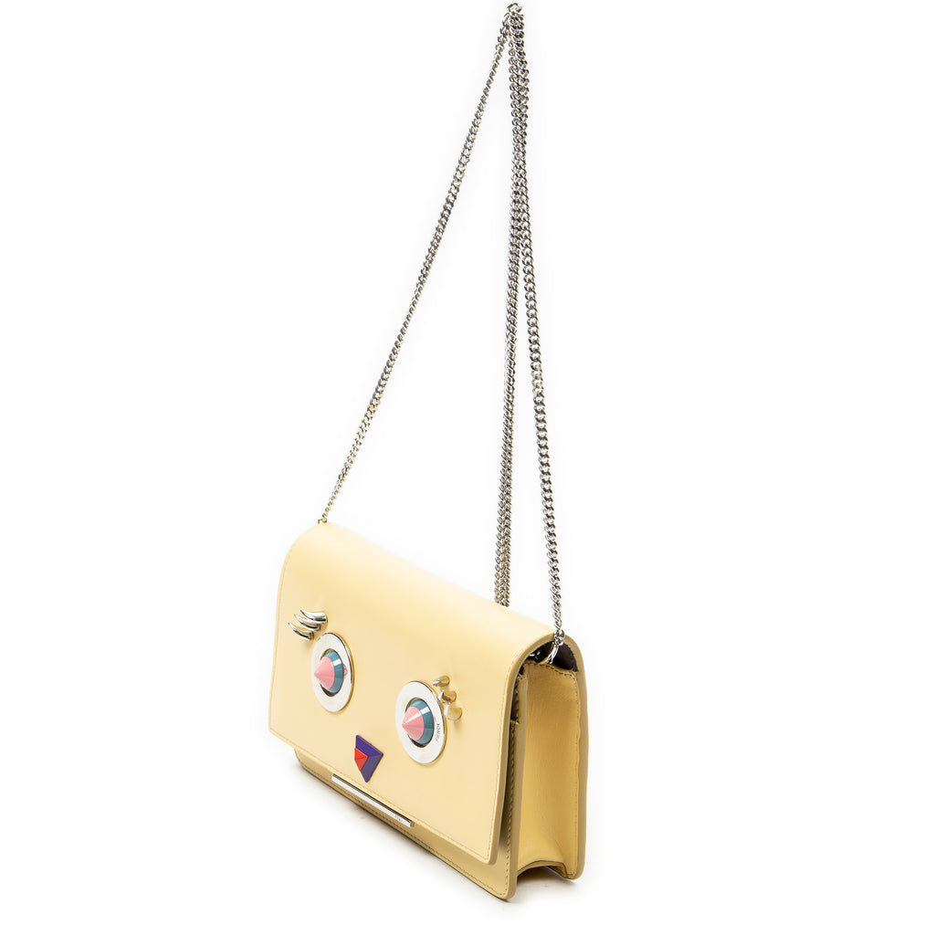 Shoulder Bag Monster Eyes Studded Wallet on Chain Yellow Calfskin Leather