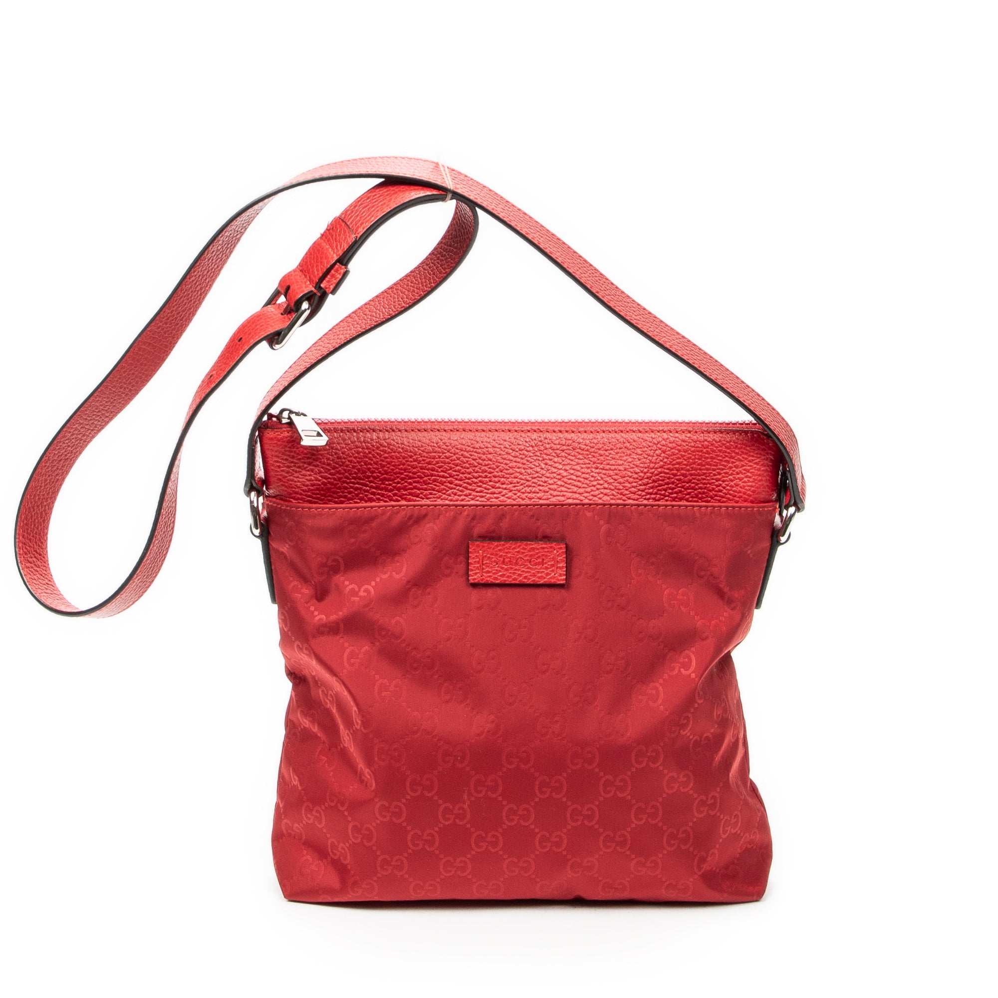 Shoulder Bag Square Zip Crossbody Red Monogrammed Nylon Canvas