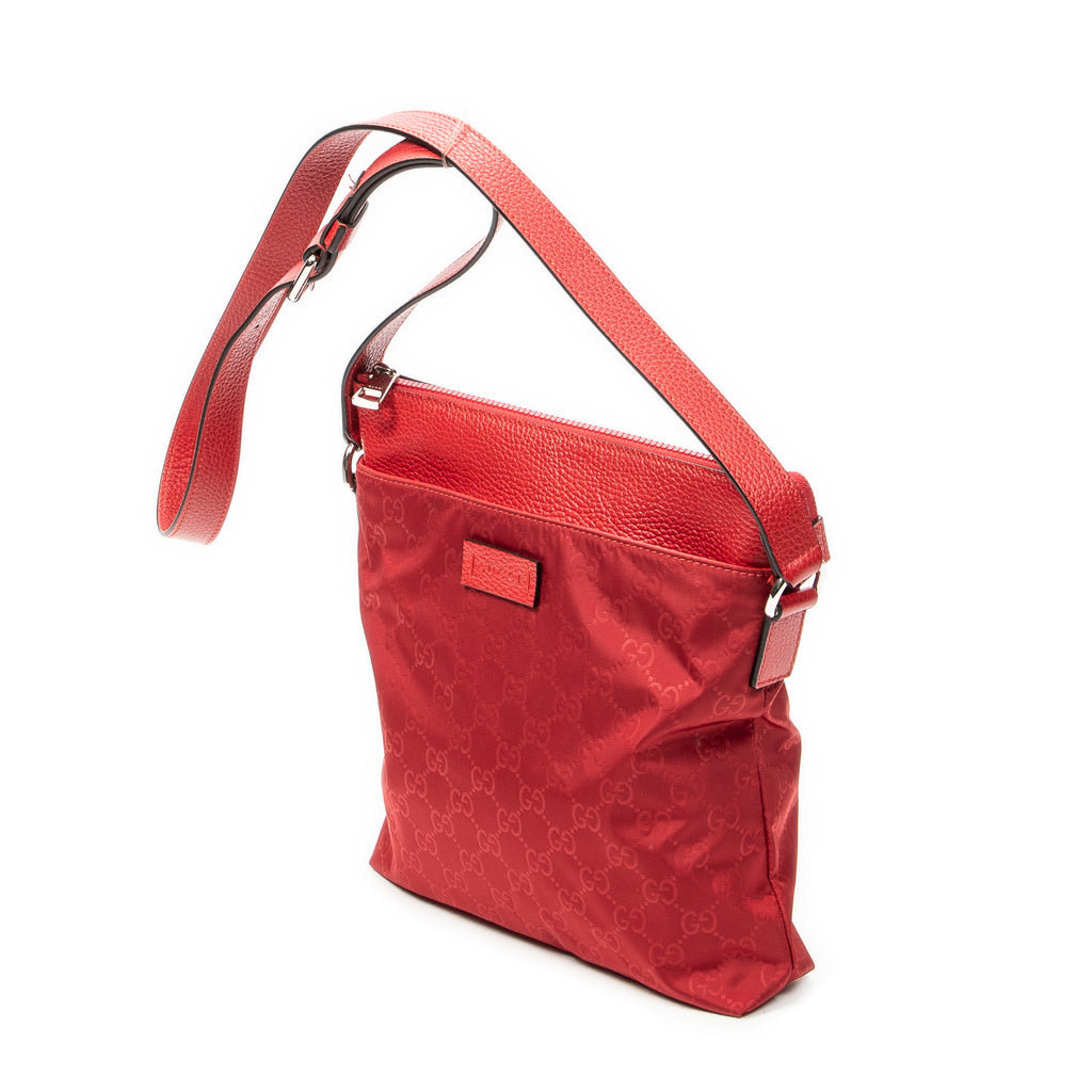 Shoulder Bag Square Zip Crossbody Red Monogrammed Nylon Canvas