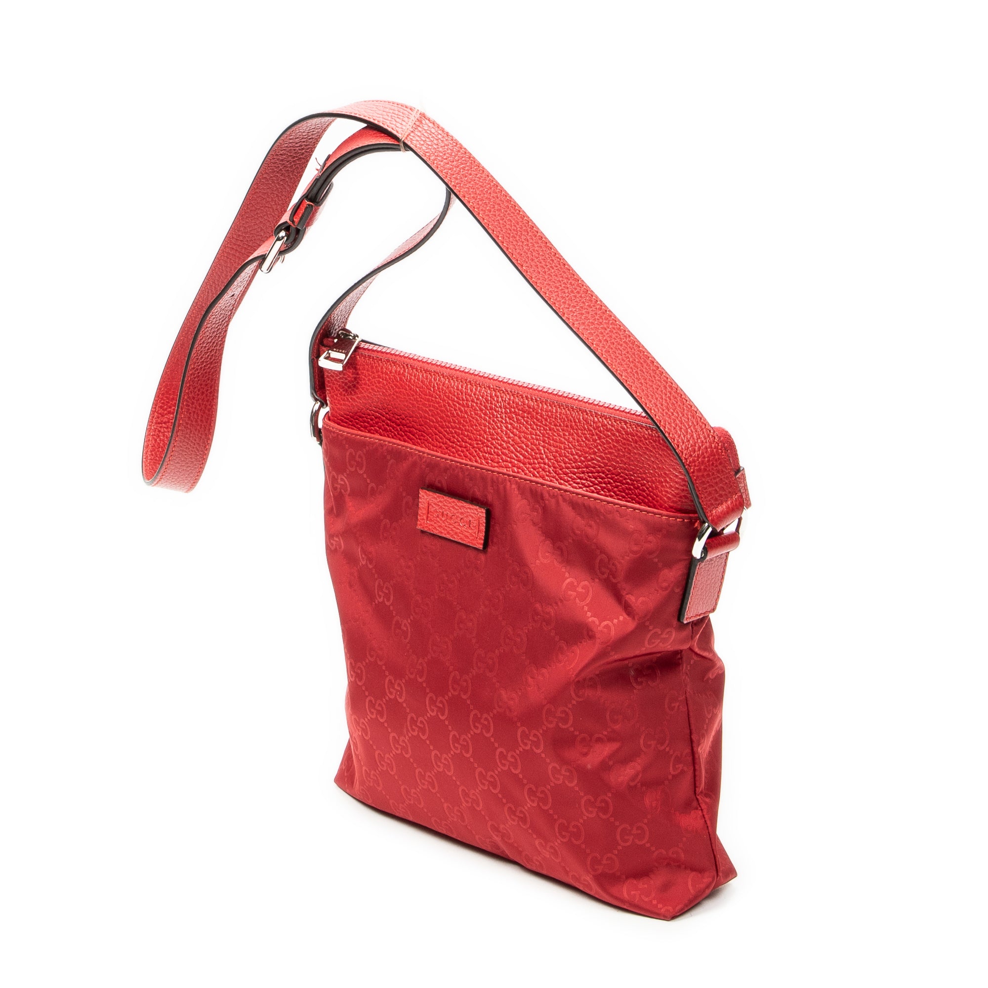 Shoulder Bag Square Zip Crossbody Red Monogrammed Nylon Canvas