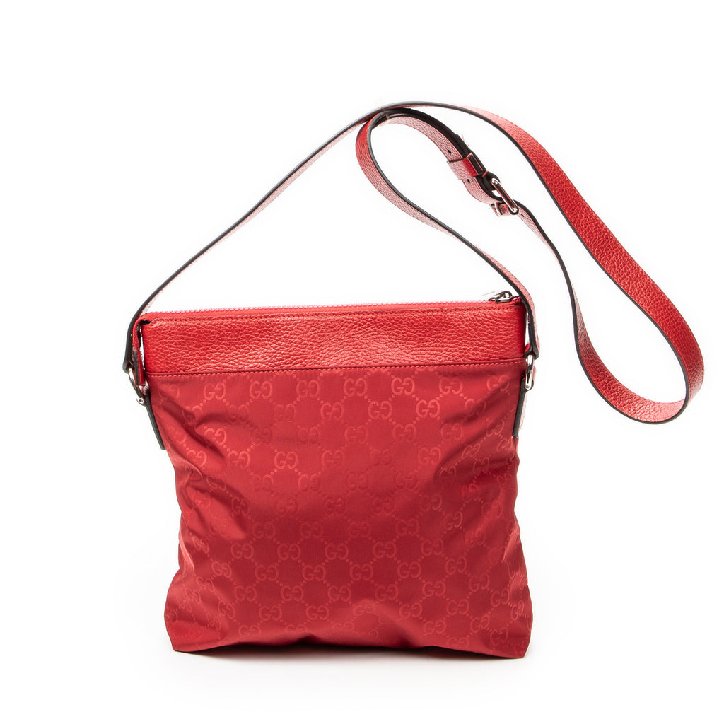 Shoulder Bag Square Zip Crossbody Red Monogrammed Nylon Canvas