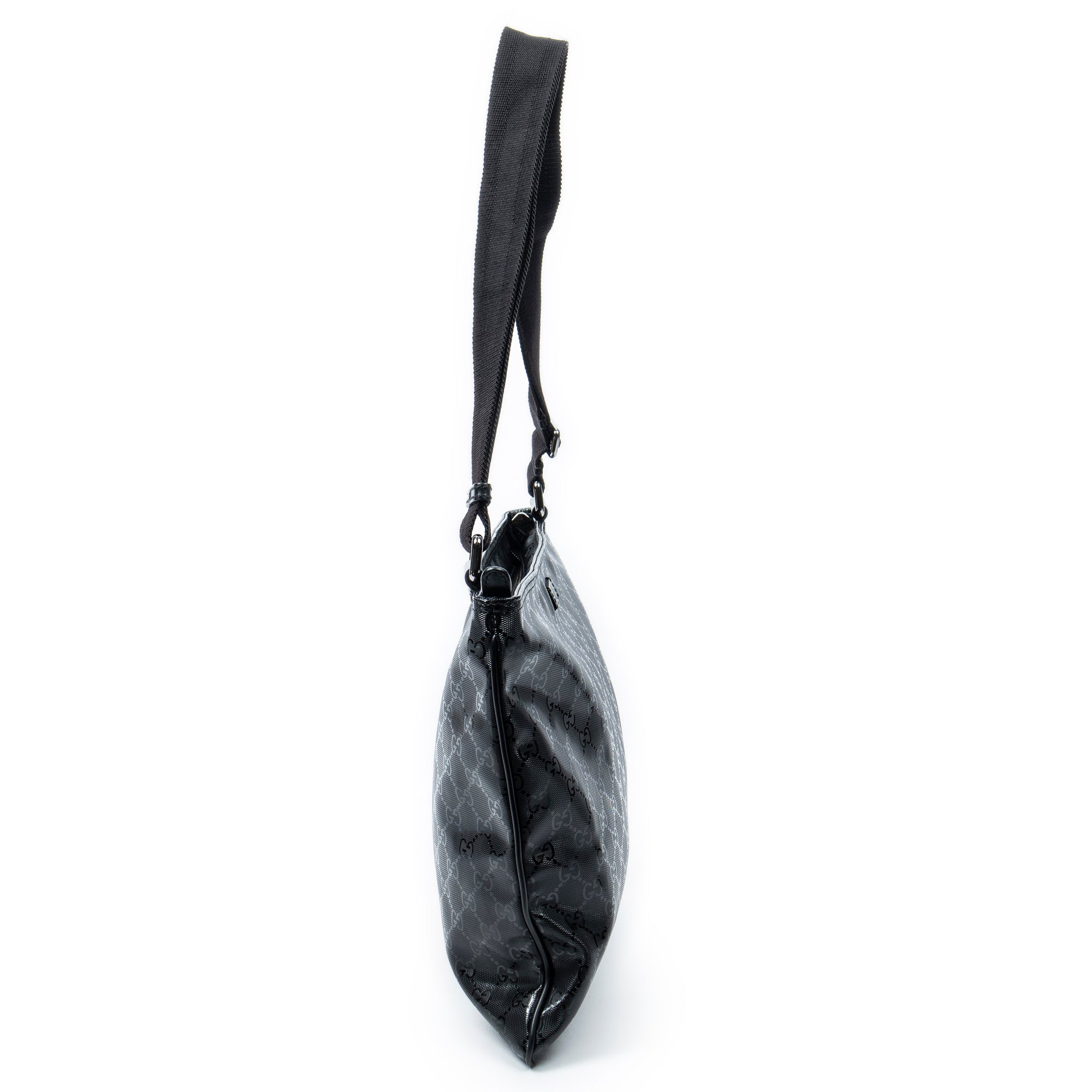 Shoulder Bag Large Square Zip Messenger Black Guccissima Imprint Coated Canvas