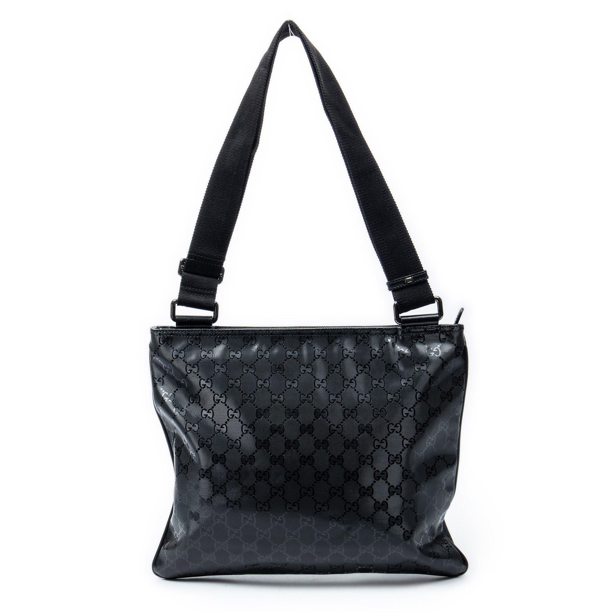 Shoulder Bag Large Square Zip Messenger Black Guccissima Imprint Coated Canvas