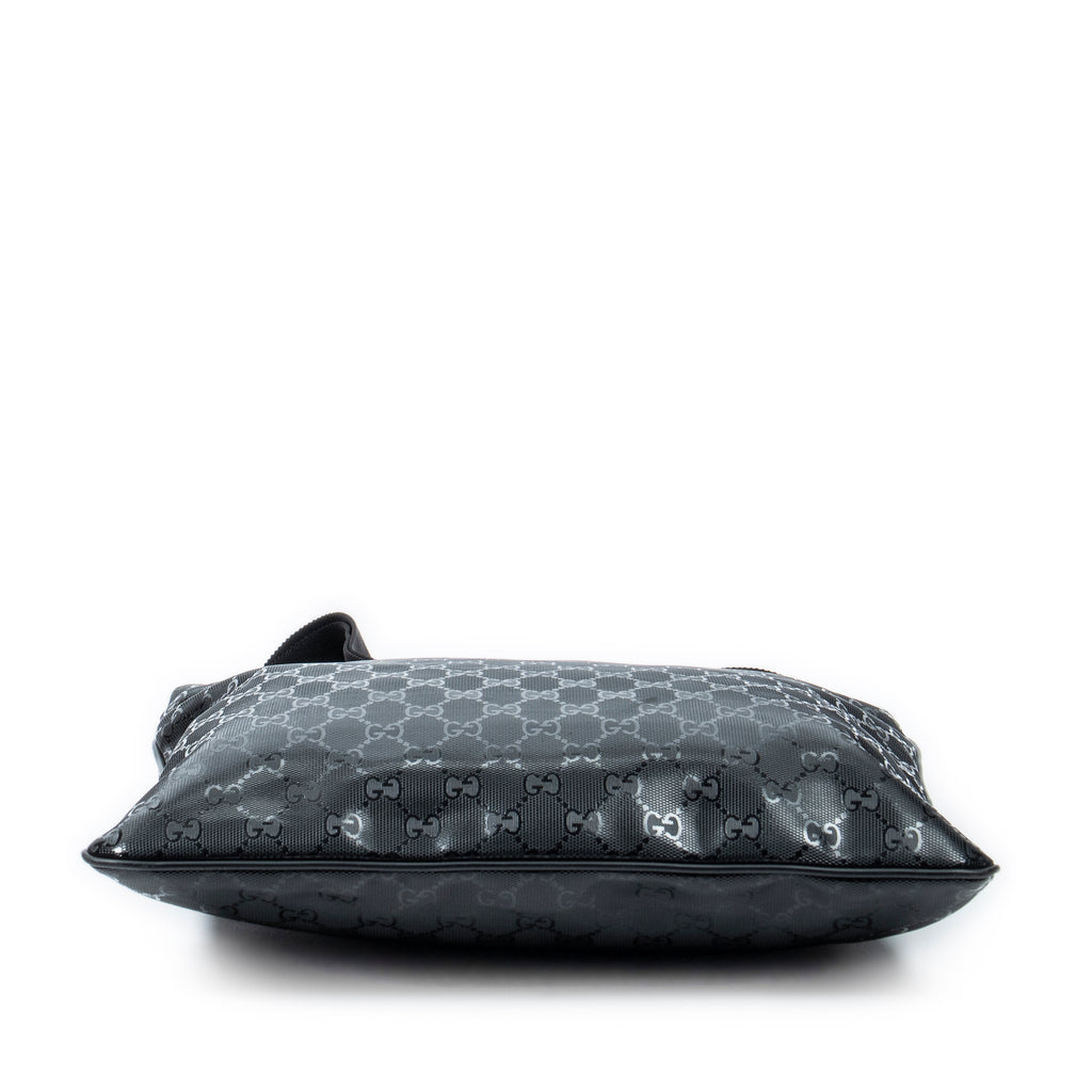 Shoulder Bag Large Square Zip Messenger Black Guccissima Imprint Coated Canvas