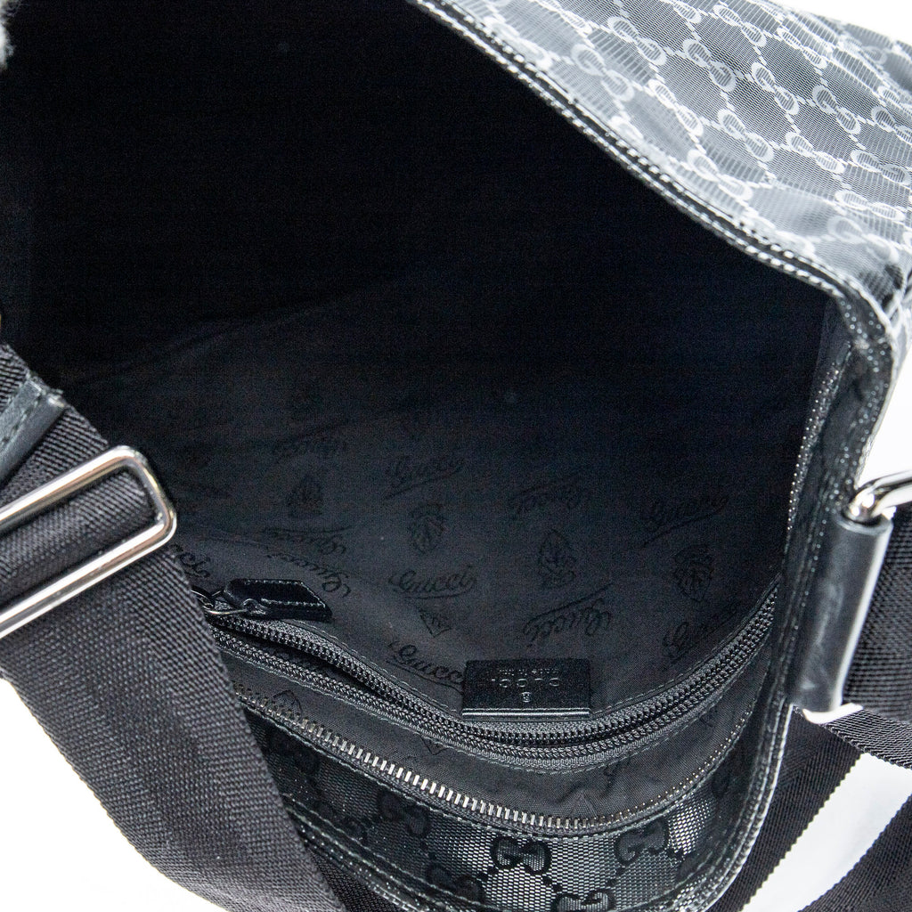 Shoulder Bag Large Square Zip Messenger Black Guccissima Imprint Coated Canvas