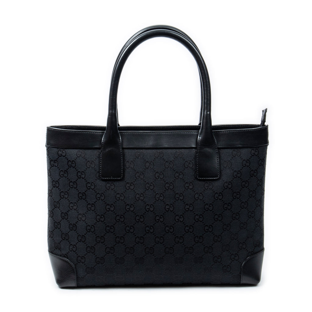 Shoulder Bag Zip Shopping Tote Black Monogrammed Canvas