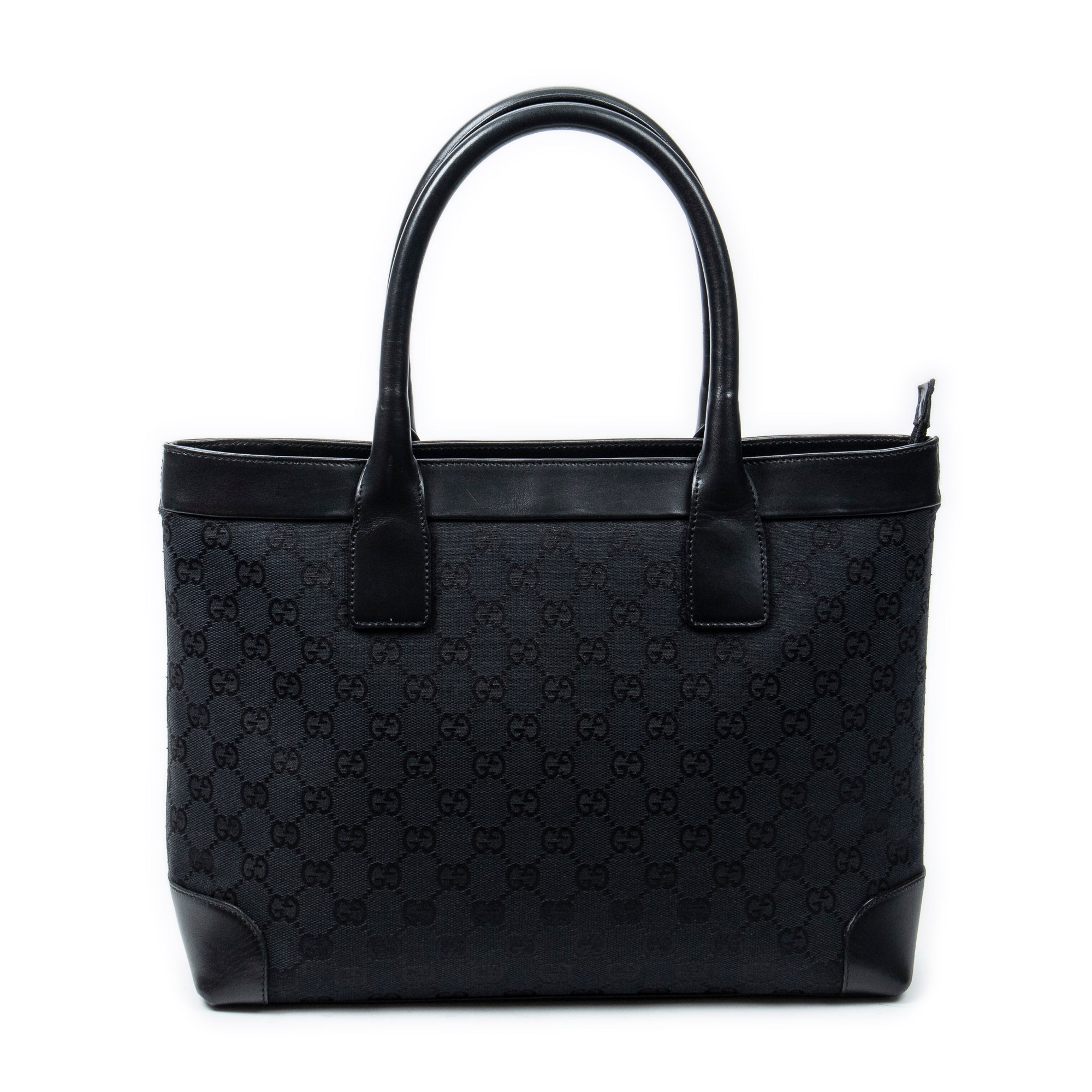 Shoulder Bag Zip Shopping Tote Black Monogrammed Canvas