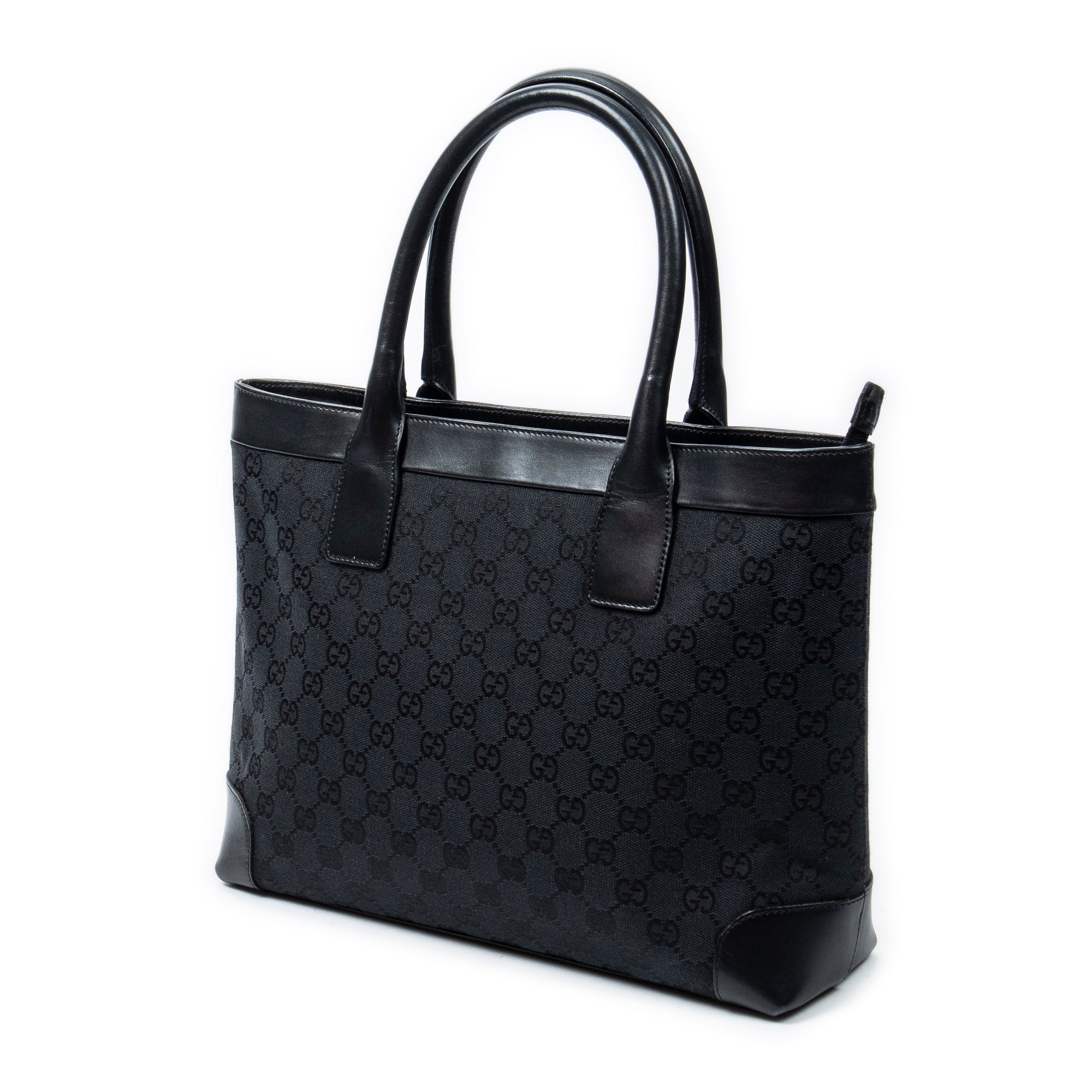 Shoulder Bag Zip Shopping Tote Black Monogrammed Canvas