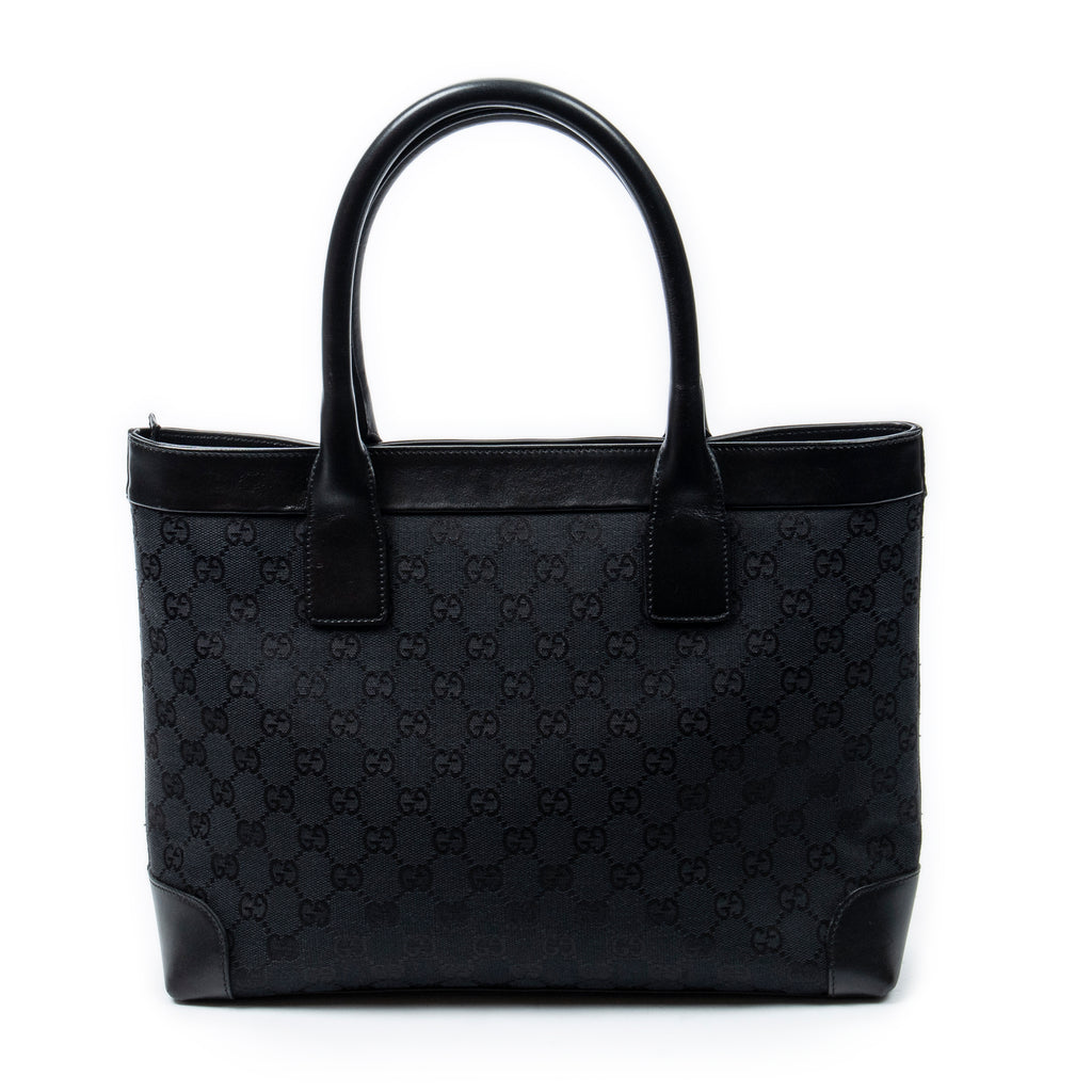 Shoulder Bag Zip Shopping Tote Black Monogrammed Canvas