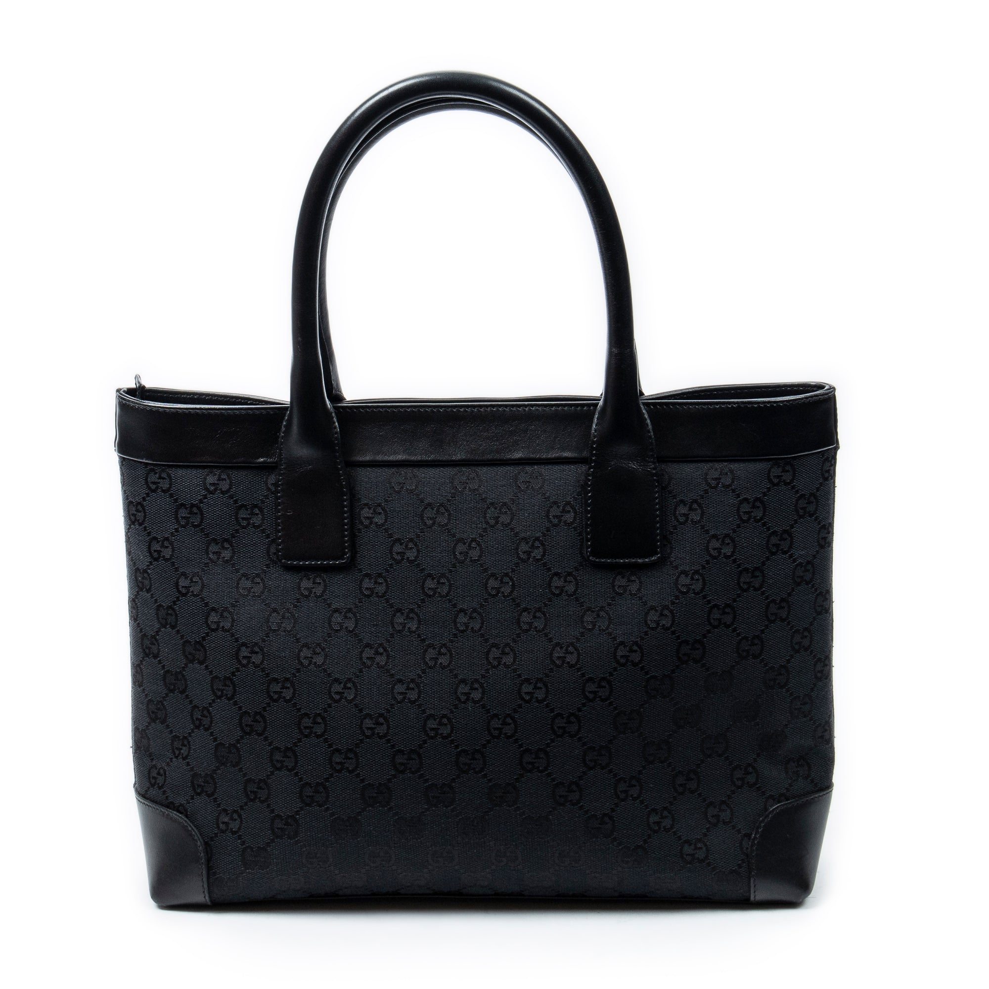 Shoulder Bag Zip Shopping Tote Black Monogrammed Canvas
