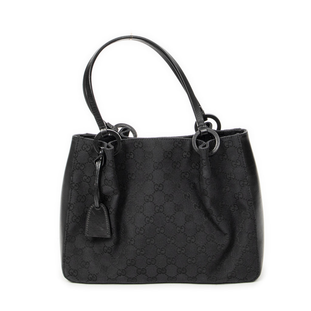 Shoulder Bag GG O-Ring Tote Black Monogrammed Canvas