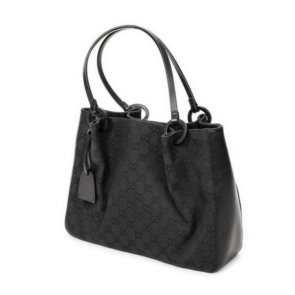 Shoulder Bag GG O-Ring Tote Black Monogrammed Canvas