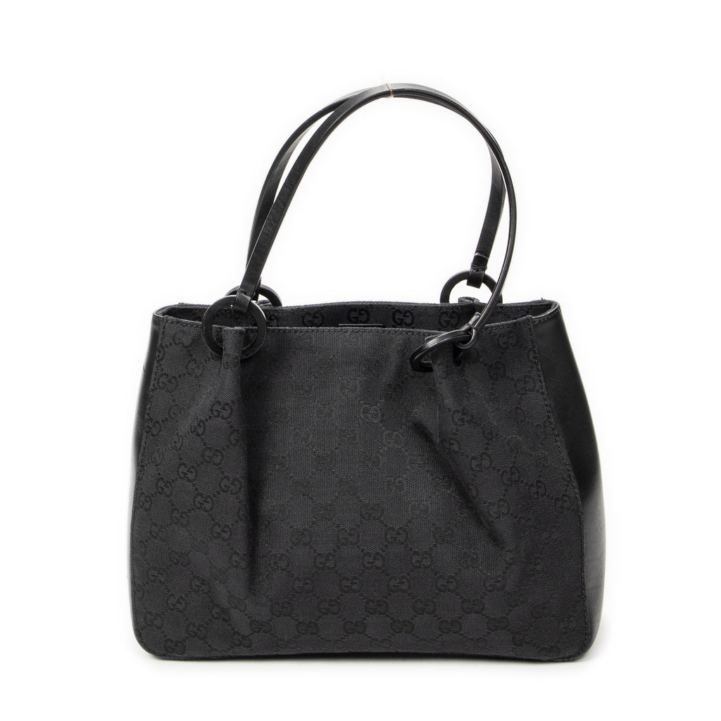 Shoulder Bag GG O-Ring Tote Black Monogrammed Canvas