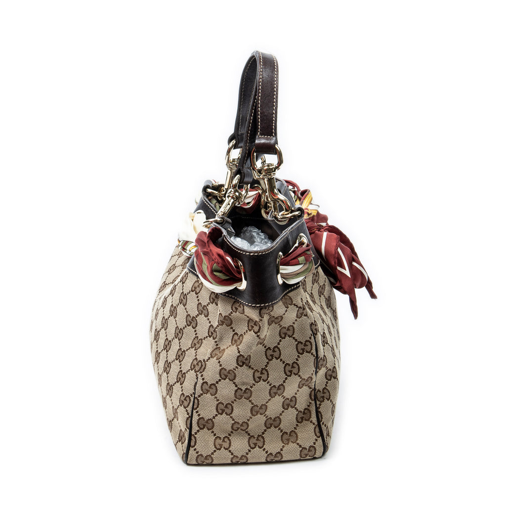 Shoulder Bag Medium Positano Scarf Tote Beige Monogrammed Canvas