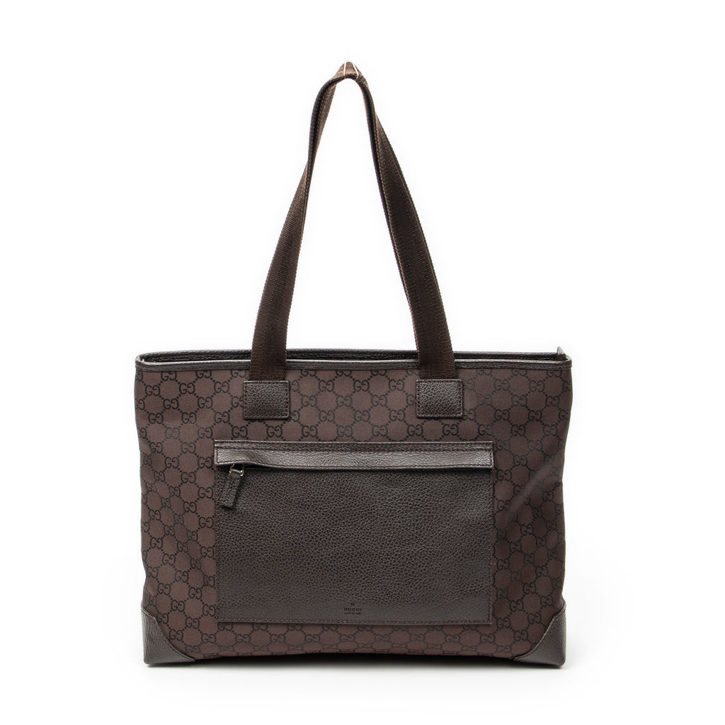 Shoulder Bag Medium Front Pocket Tote Dark Brown Monogrammed Nylon Canvas