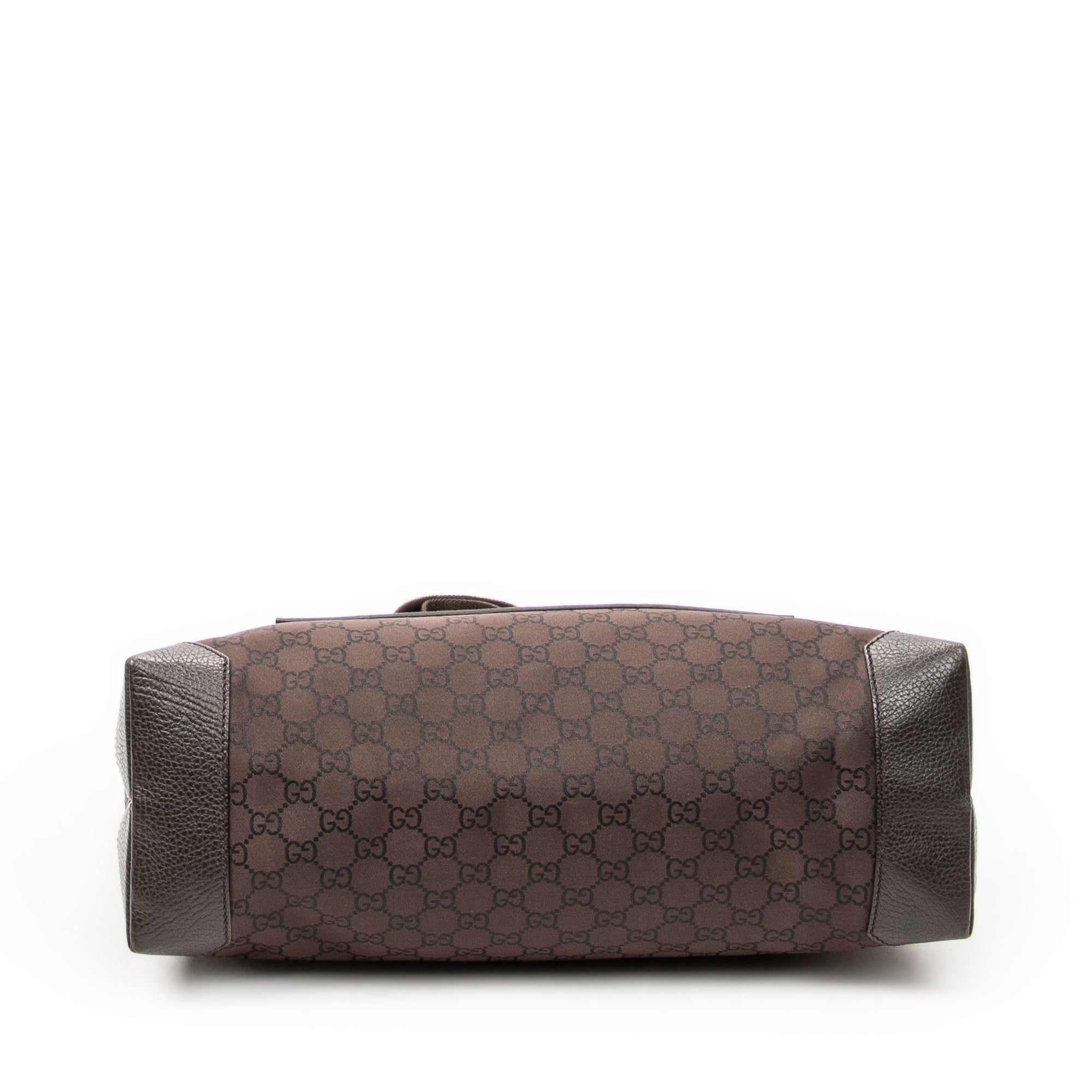 Bolso de hombro mediano con bolsillo frontal, estilo tote, lona de nailon monograma marrón oscuro