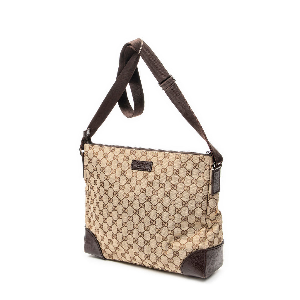 Shoulder Bag Zip Messenger Beige Monogrammed Canvas
