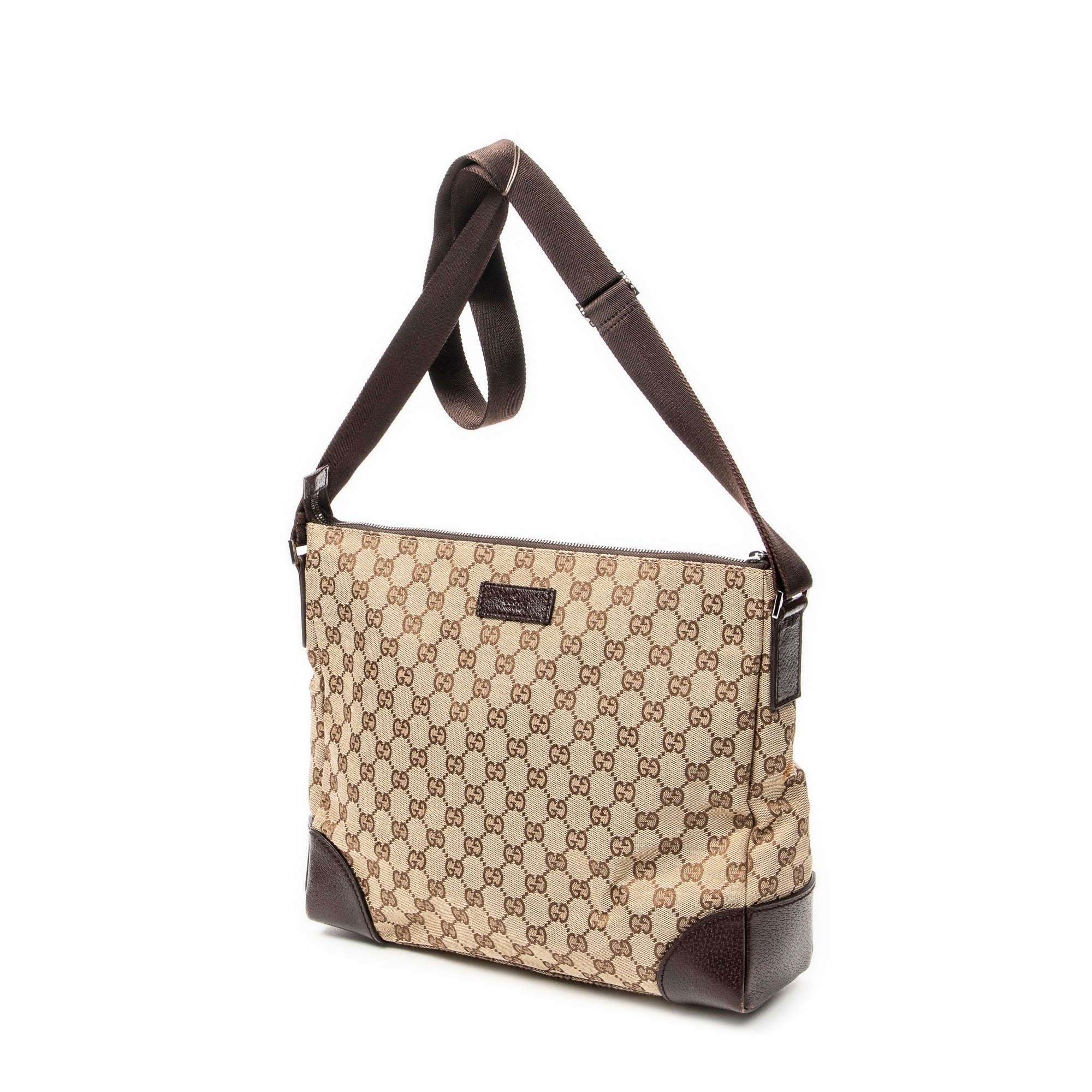 Shoulder Bag Zip Messenger Beige Monogrammed Canvas