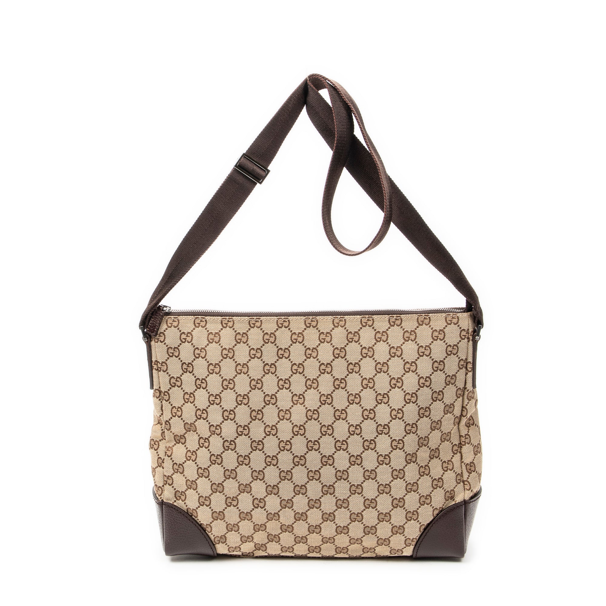 Shoulder Bag Zip Messenger Beige Monogrammed Canvas
