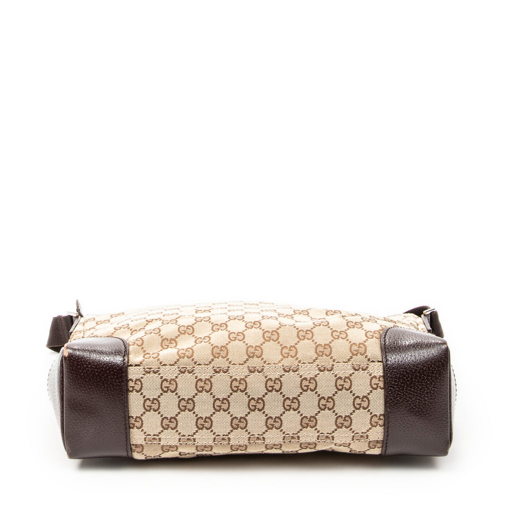 Shoulder Bag Zip Messenger Beige Monogrammed Canvas