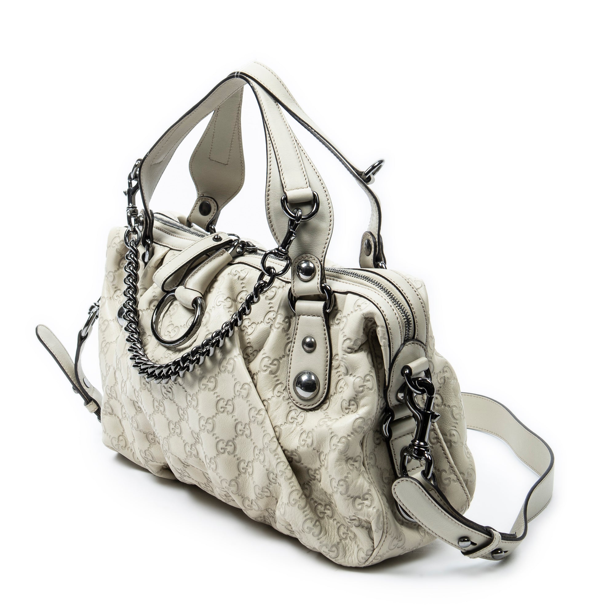 Shoulder Bag Medium Icon Bit Boston Ivory Guccissima Leather