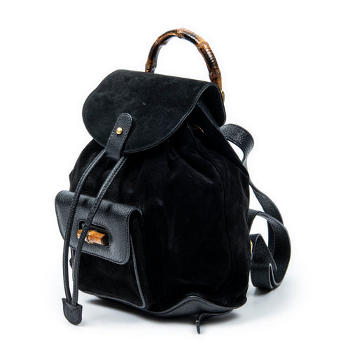Backpack Mini Bamboo Backpack Black Suede Leather