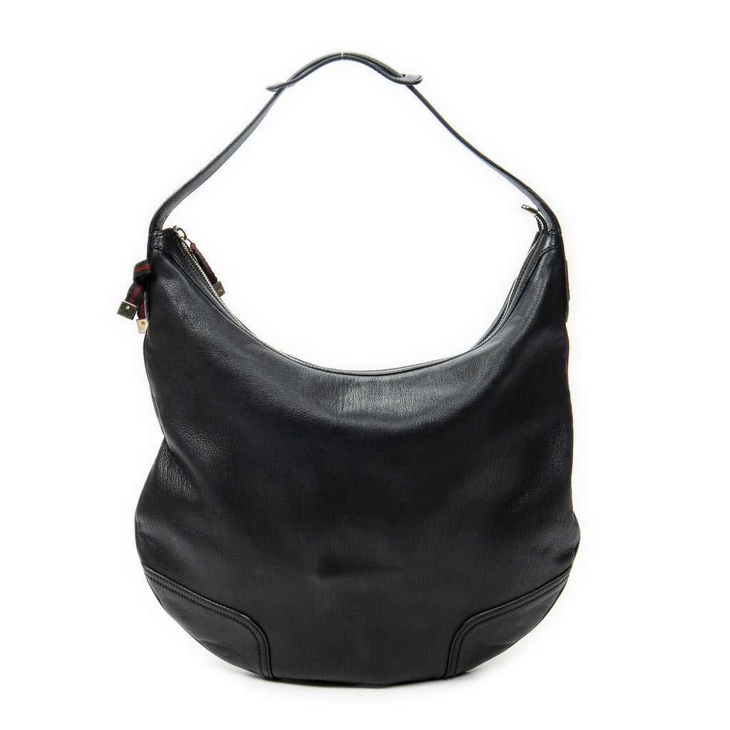 Shoulder Bag Large Web Princy Hobo Black Grained Calfskin Leather
