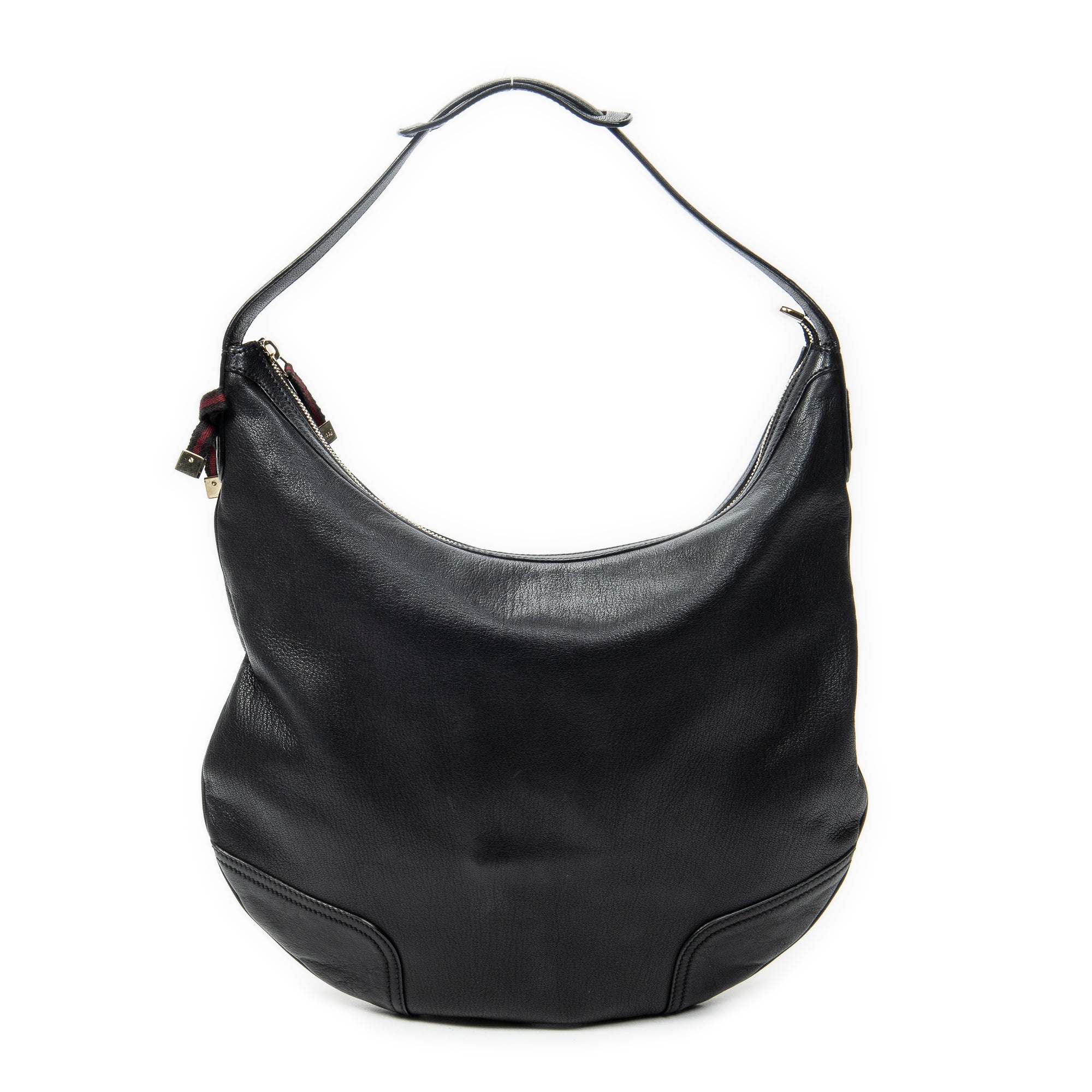 Shoulder Bag Large Web Princy Hobo Black Grained Calfskin Leather