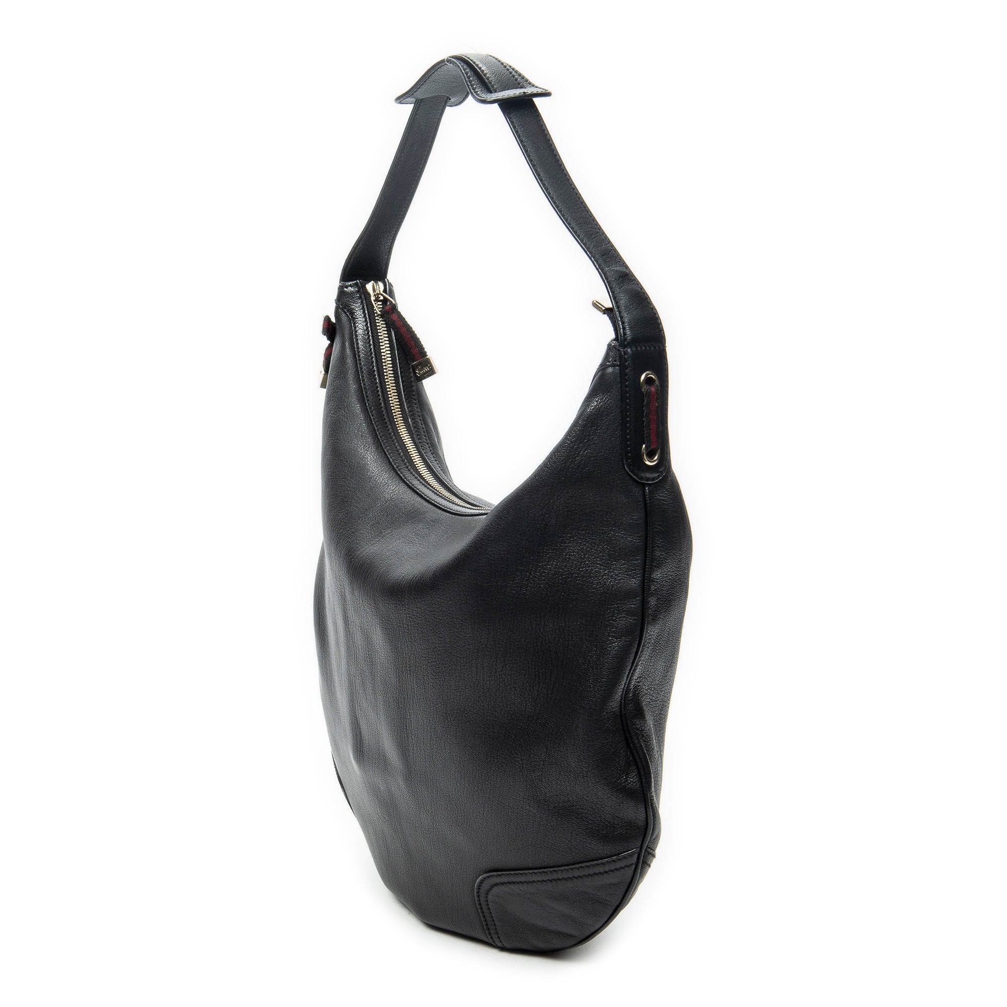Shoulder Bag Large Web Princy Hobo Black Grained Calfskin Leather