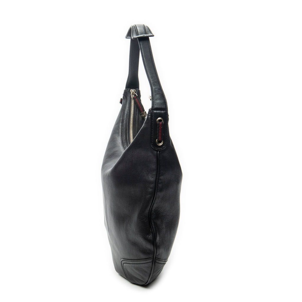 Shoulder Bag Large Web Princy Hobo Black Grained Calfskin Leather
