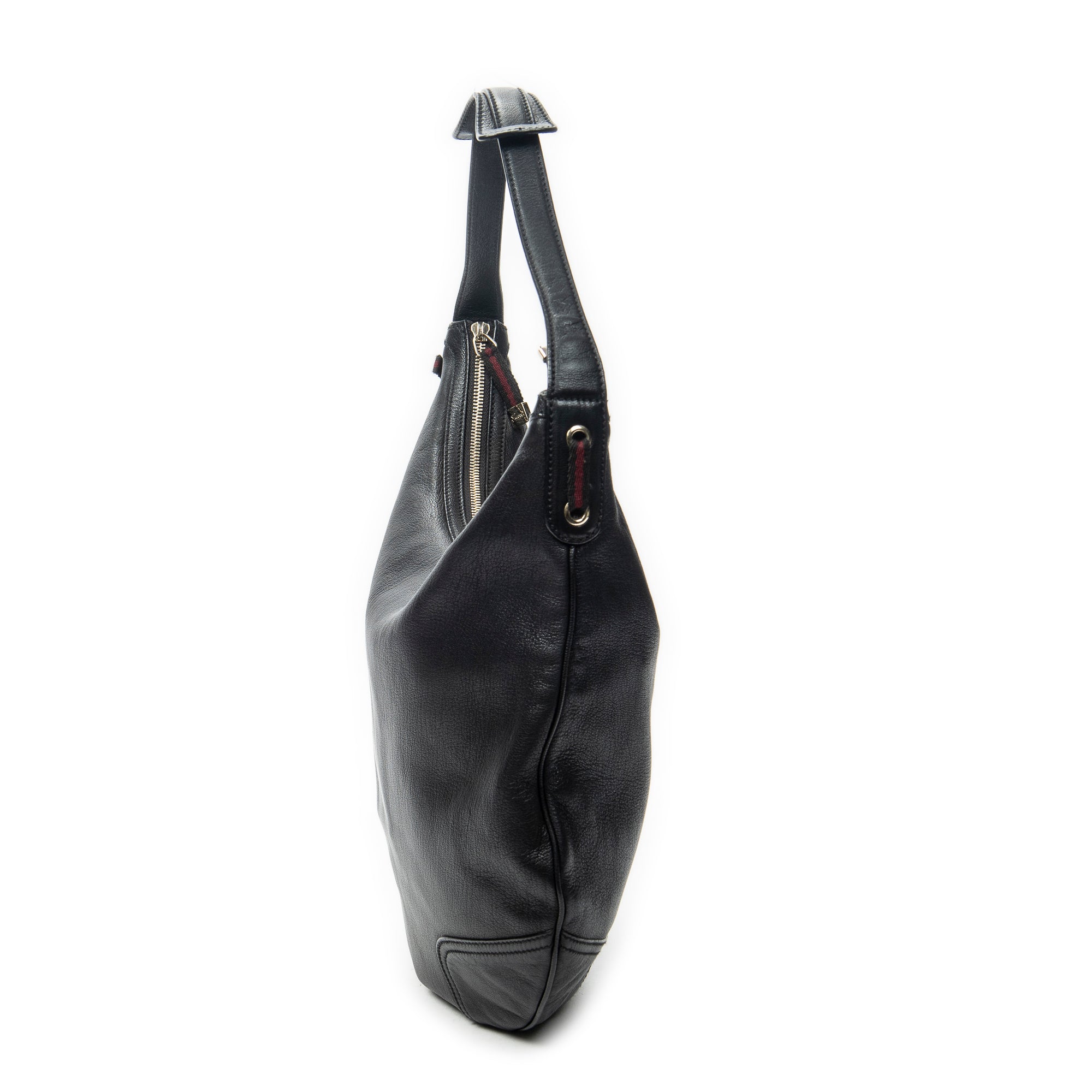 Shoulder Bag Large Web Princy Hobo Black Grained Calfskin Leather