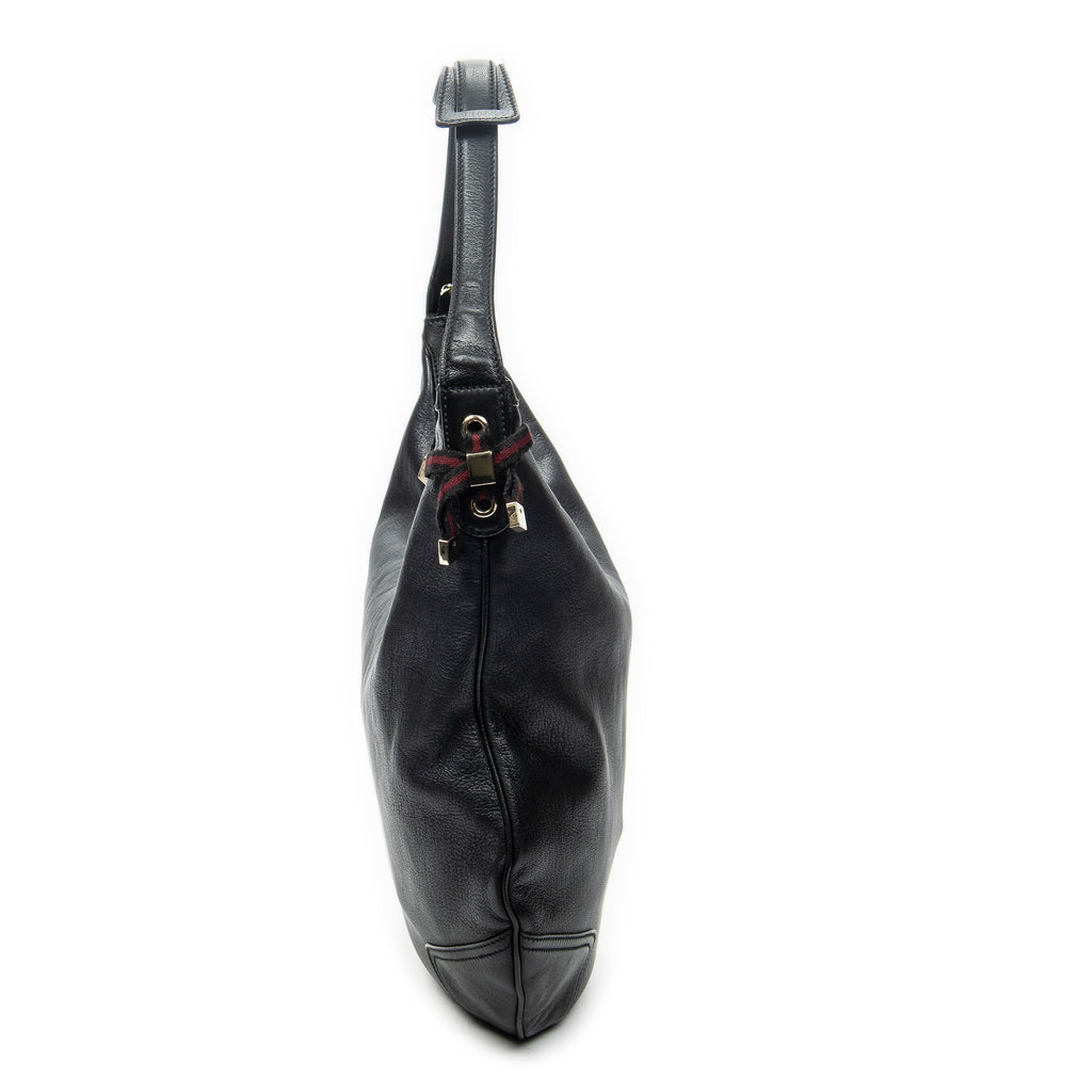Shoulder Bag Large Web Princy Hobo Black Grained Calfskin Leather