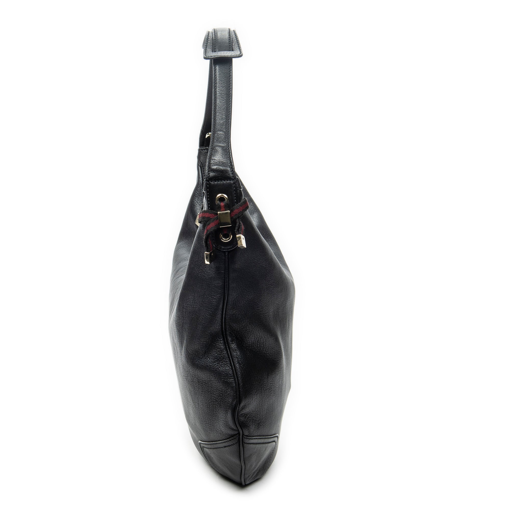 Shoulder Bag Large Web Princy Hobo Black Grained Calfskin Leather