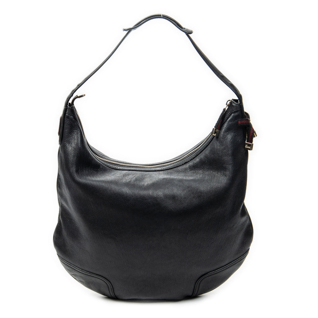 Shoulder Bag Large Web Princy Hobo Black Grained Calfskin Leather
