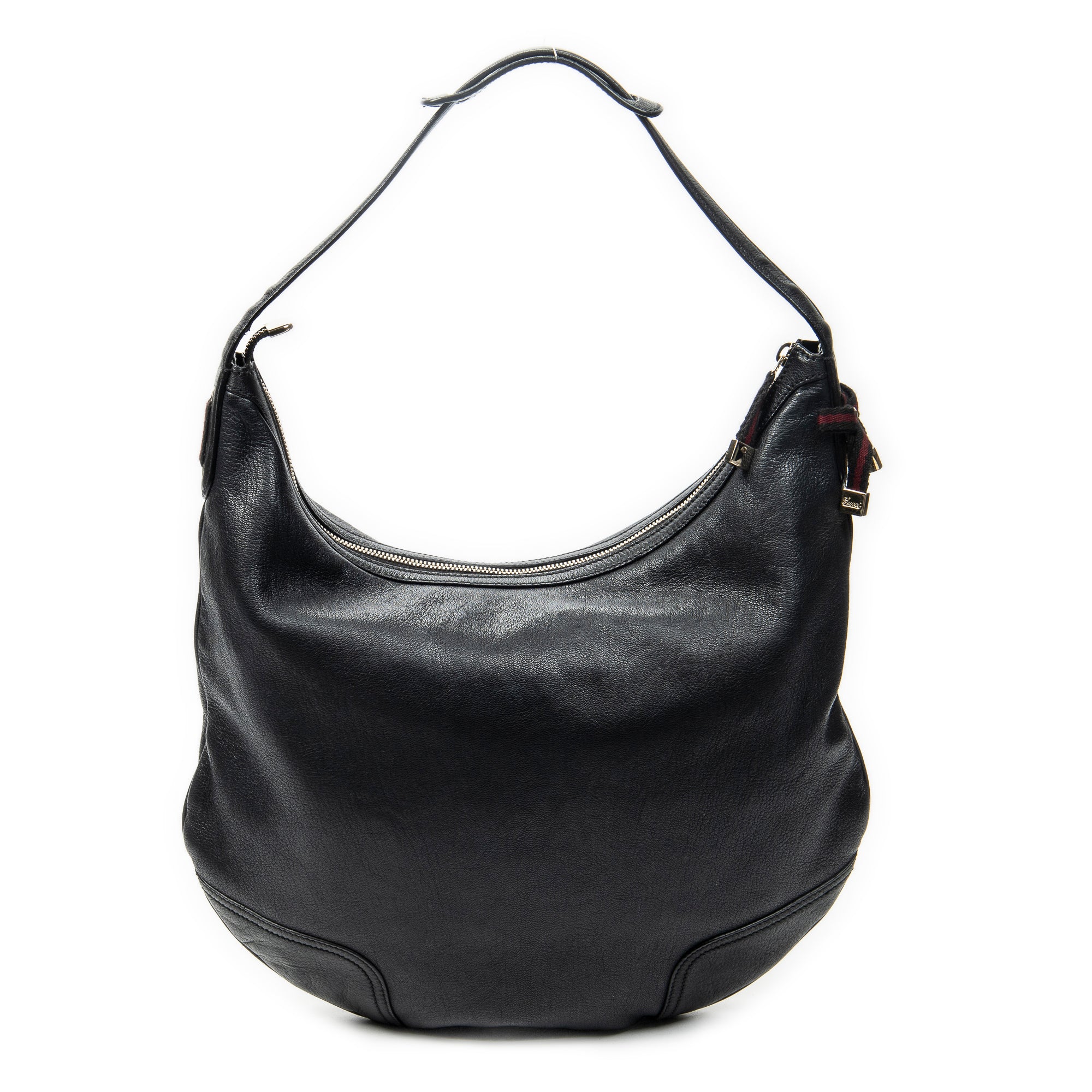 Shoulder Bag Large Web Princy Hobo Black Grained Calfskin Leather