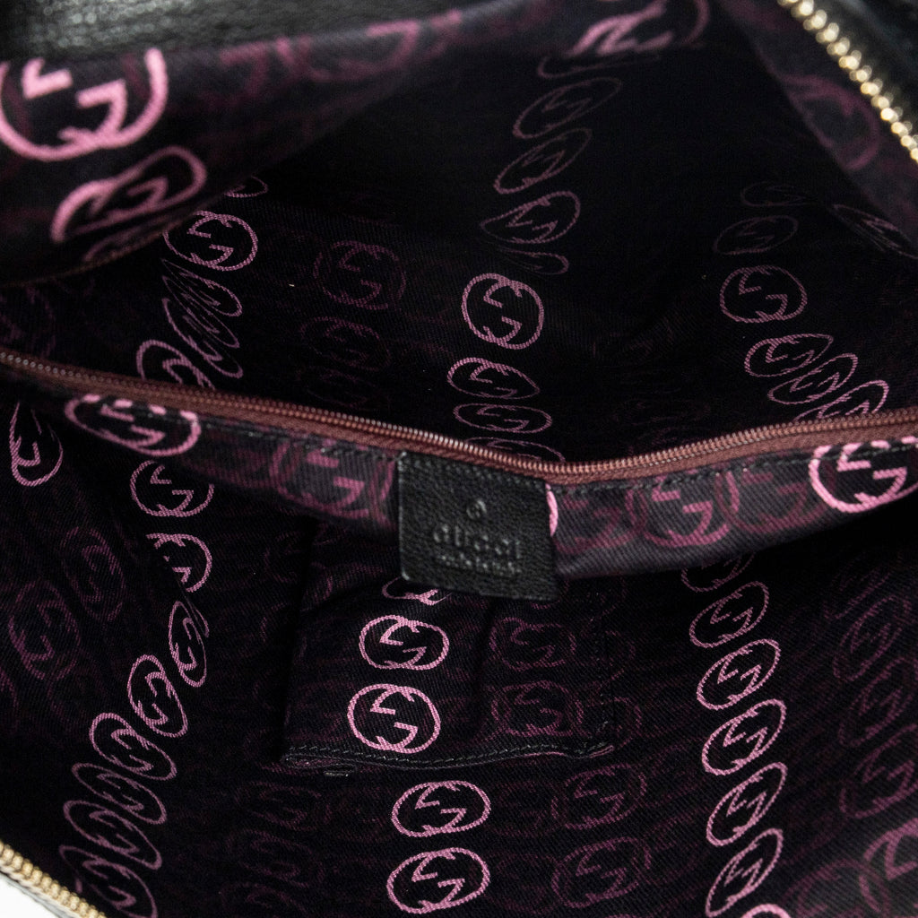Shoulder Bag Large Web Princy Hobo Black Grained Calfskin Leather