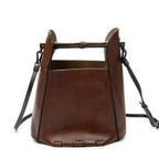 Shoulder Bag Bamboo Bucket Crossbody Dark Brown Calfskin Leather