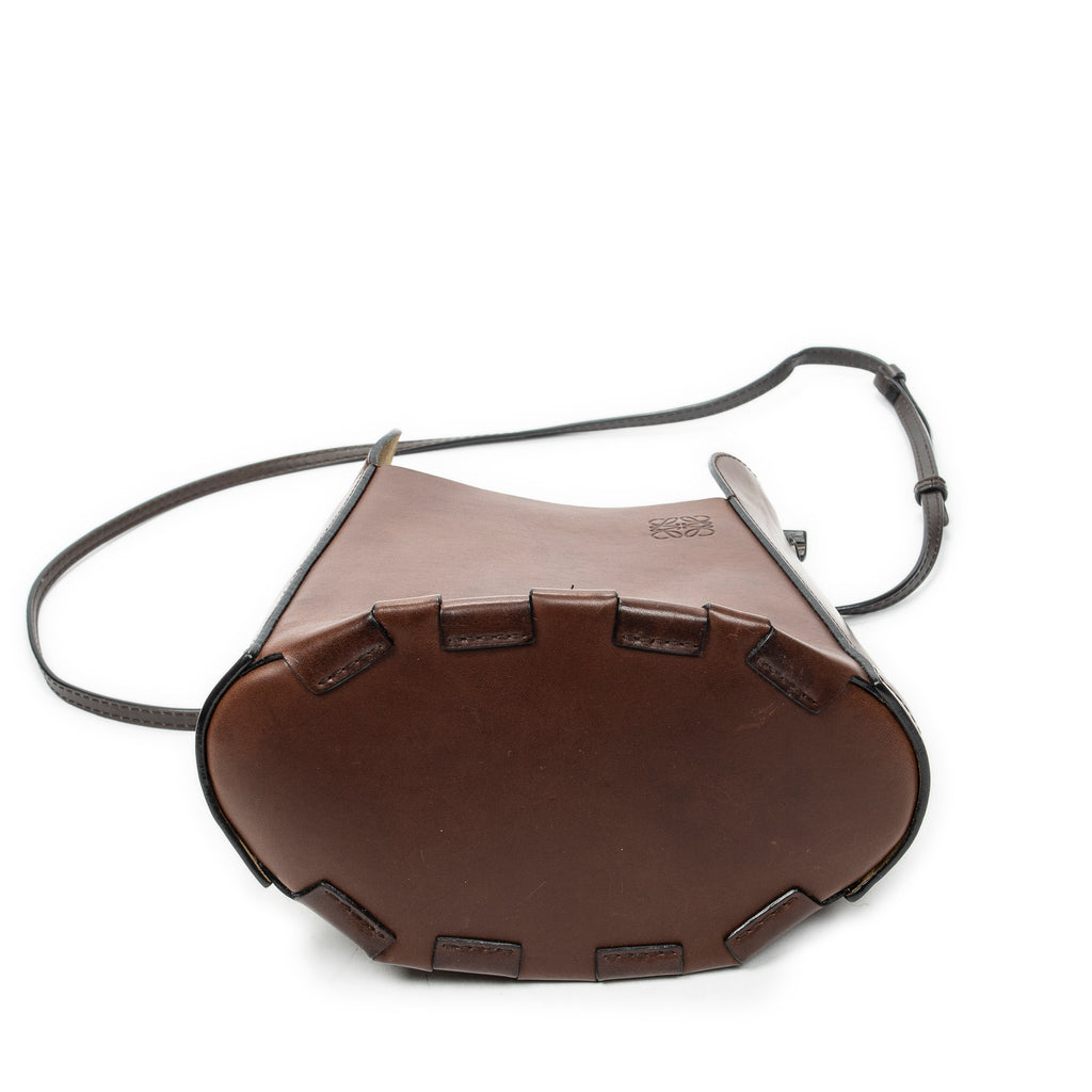 Shoulder Bag Bamboo Bucket Crossbody Dark Brown Calfskin Leather
