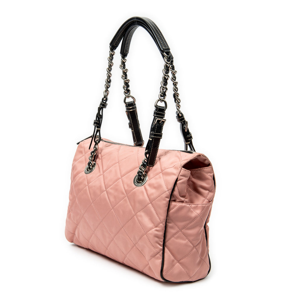 Prada - Sac fourre-tout zippé à chaîne - Rose/Noir