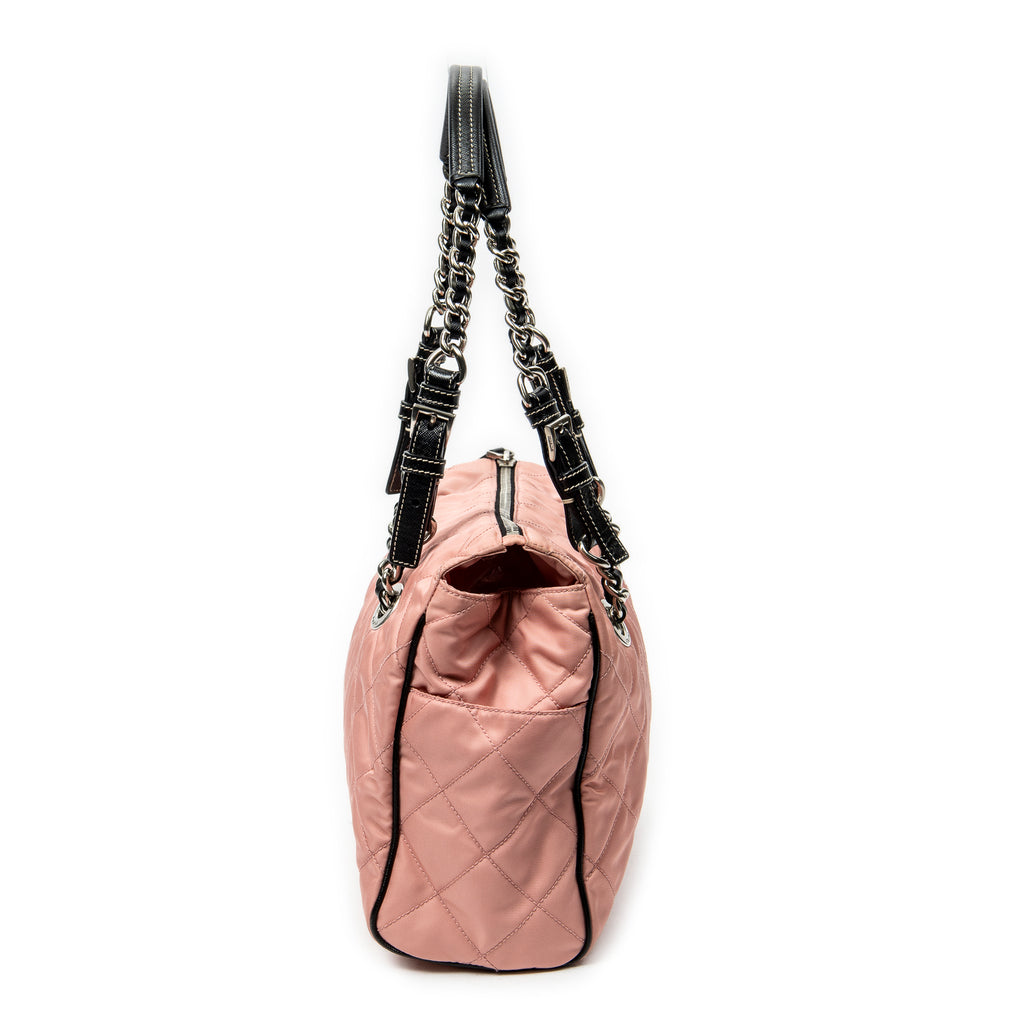 Prada - Sac fourre-tout zippé à chaîne - Rose/Noir